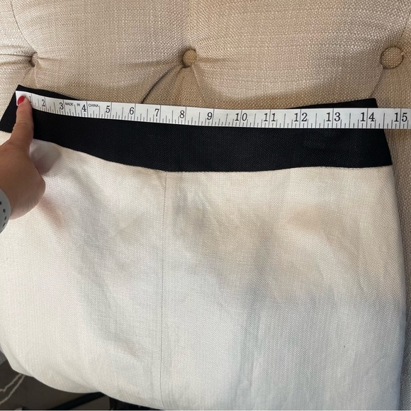 MNG Skirt size 6 Ivory Black Linen Straight Pencil Herringbone Knee Career Suit - Picture 6 of 12